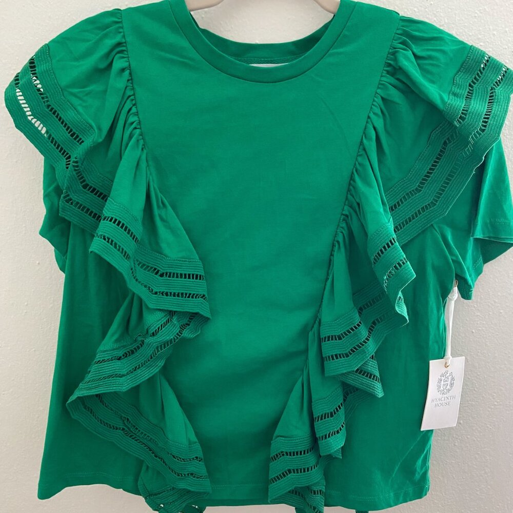 Hyacinth House x Tuckernuck Ruffle Green Top NWT S